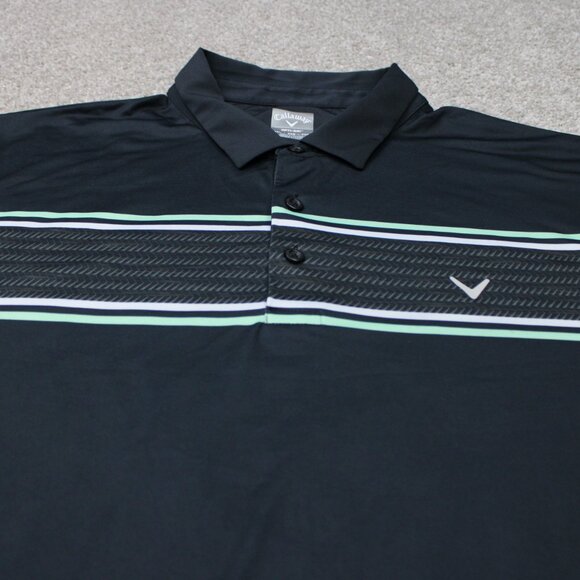 Callaway Opti-Dri Polo Shirt Mens 2XL XXL Black/Blue Polyester Stretch S/S Golf - Picture 4 of 12